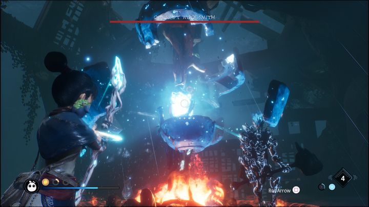 That way the crystal will break - Kena Bridge of Spirits: Corrupt Woodsmith - boss, how to defeat? - Bosses - Kena Bridge of Spirits Guide
