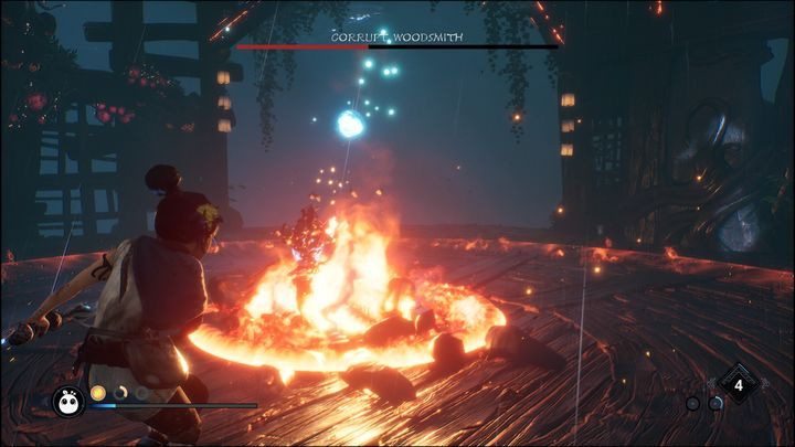 The boss in this phase can use one more attack - namely, he will approach the middle of the arena and start forging things in the fire - Kena Bridge of Spirits: Corrupt Woodsmith - boss, how to defeat? - Bosses - Kena Bridge of Spirits Guide