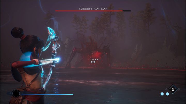 Once the boss appears in the arena during the first stage, he will immediately charge towards you - Kena Bridge of Spirits: Corrupt Rot God - boss, how to beat? - Bosses - Kena Bridge of Spirits Guide