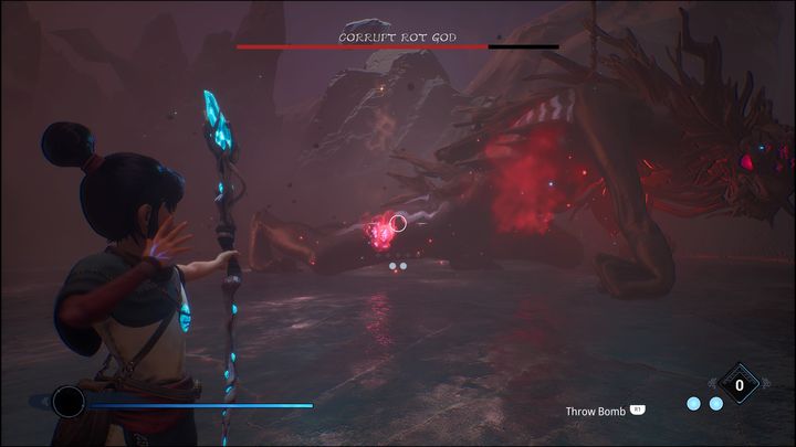 Start with the head first, as it's the easiest to target - Kena Bridge of Spirits: Corrupt Rot God - boss, how to beat? - Bosses - Kena Bridge of Spirits Guide