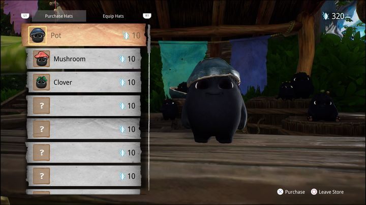 When interacting with Hat Cart, the first tab that will appear is the option to buy hats - Kena Bridge of Spirits: Hat Cart - what does it unlock? - FAQ - Kena Bridge of Spirits Guide