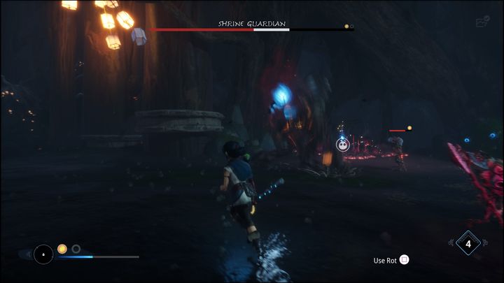 The Shrine Guardian can jam its hands into the ground and start creating flowers underneath your character, damaging you if you touch them - Kena Bridge of Spirits: Shrine Guardian - boss, how to beat? - Bosses - Kena Bridge of Spirits Guide