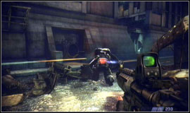 You must defeat the heavily armoured soldier who's blocking the further road - Blood Meridian - Walkthrough - Killzone 2 - Game Guide and Walkthrough