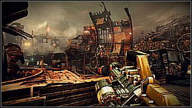On your way down, collect the Boltgun - this gun can kill both the flying robots and soldiers with one precise shot - Scrapyard Shortcut - p. 1 - Walkthrough - Killzone 3 - Game Guide and Walkthrough