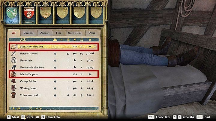 Manfred goes on the upper floor of the inn and rests in one of the beds - Kingdom Come Deliverance: Poverty, Chastity and Obedience - Kingdom Come Deliverance: Main quests - Kingdom Come Deliverance Game Guide