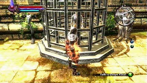 Take the medallion lying beside the meat and afterwards speak with the man trapped in the cage, namely Oreyn Vilsar - Kingdoms of Amalur Reckoning: Lorca - Rane - Walkthrough - Side missions - Kingdoms of Amalur: Reckoning Game Guide & Walkthrough