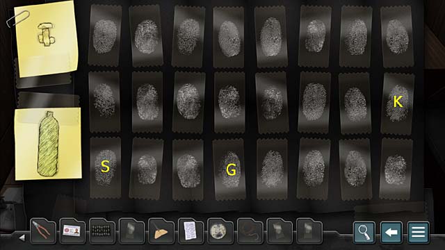 So: Korabelnikovs fingerprint is the last in the second row, Sobolevs is the first in the third row, and Gerasimovs is the fourth in the third row - Chapter 3 - The murder of Osip Gerasimov - Undercover Missions: Operation Kursk K-141 - Game Guide and Walkthrough