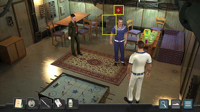 Then look at one of the glasses on the table next to the coach - Chapter 4: The Kursks mission - Undercover Missions: Operation Kursk K-141 - Game Guide and Walkthrough