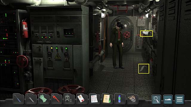A piece of this pipe is loose, but there is a hot steam, so use the work gloves on this pipe and then pick up a piece of pipe from the floor (still by using work gloves) - Chapter 6: The emergency alarm - Undercover Missions: Operation Kursk K-141 - Game Guide and Walkthrough