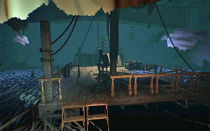 Arrows drawn with chalk will lead you to the ship model, which has to be studied in more detail - Model of the ship and further exploration | Layers of Fear 2 walkthrough - Act 1 - The Unmooring - Layers of Fear 2 Guide
