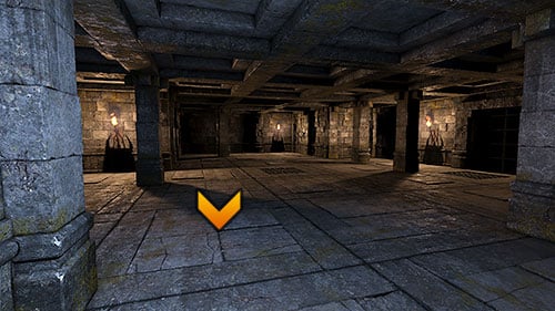 In order to open grate (B), you need to place three torches into the empty handles on the walls of the basement (1, 2 and 3) - Level 9: Goromorg Temple I - Walkthrough - Legend of Grimrock - Game Guide and Walkthrough