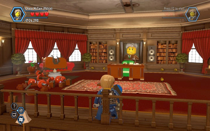 The warden’s office – destroy the chandelier and rebuild it as a blockade of the exit from the bathroom - The prison cells | Chapter 3 - Chapter 3 - LEGO City: Undercover Game Guide