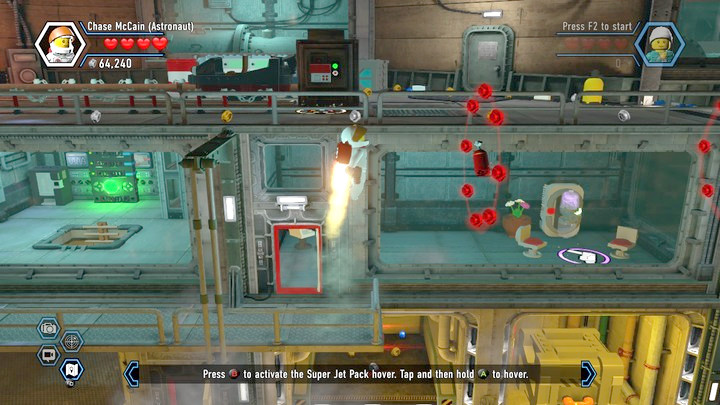 Jetpack can be used for longer above icons marked with the gas canister - Rexs HQ | Chapter 13 | Walkthrough - Chapter 13 - LEGO City: Undercover Game Guide
