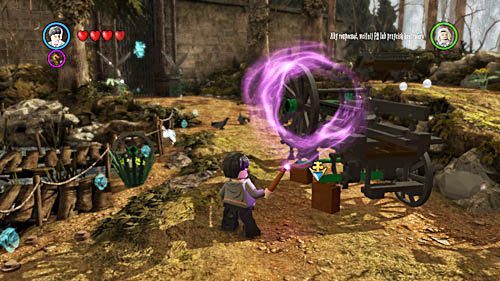 There you will find the first missing wheel, the second one lies on the left in the bushes next to the cart - Harry Potter Years 5-7: Dark Times, part 3 - Year 5 - LEGO Harry Potter Years 5-7 Guide