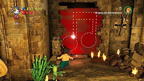 Pass the giant and turn right, remove a few red bricks and build a gramophone using DF spell - Harry Potter Years 5-7: Snapes Tears - Year 7 - LEGO Harry Potter Years 5-7 Guide