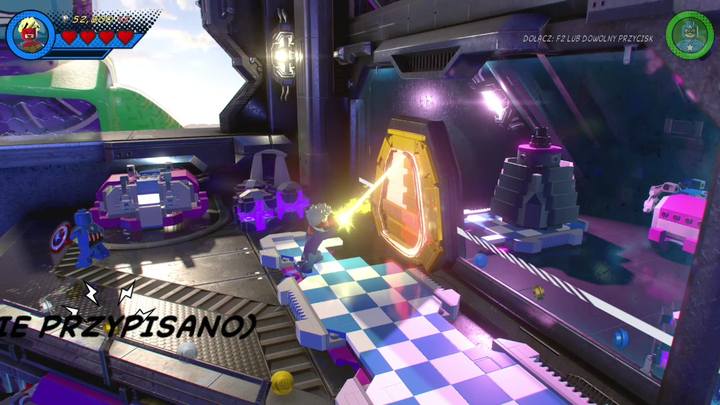 Once you regain control, switch to Captain Marvel, climb to the first floor and destroy the golden cover that blocks access to the room - LEGO Marvel 2: Mission 20 - Out of Time Walkthrough - LEGO Marvel 2: Walkthrough - LEGO Marvel Super Heroes 2 Game Guide