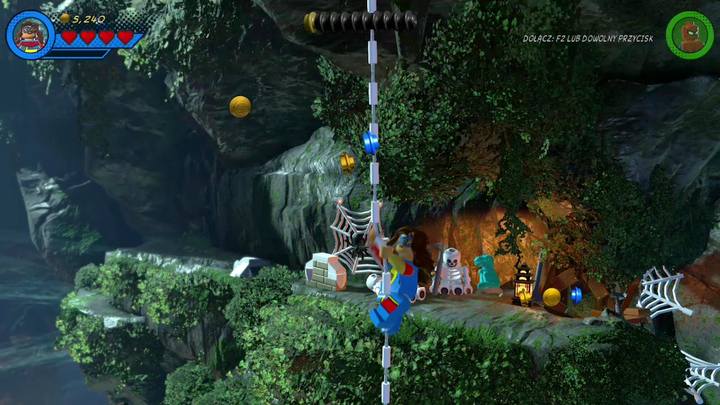The next step is to use spider web to climb on the rocks above - LEGO Marvel 2: Mission 10 - Kun-Lun Konundrum Walkthrough - LEGO Marvel 2: Walkthrough - LEGO Marvel Super Heroes 2 Game Guide