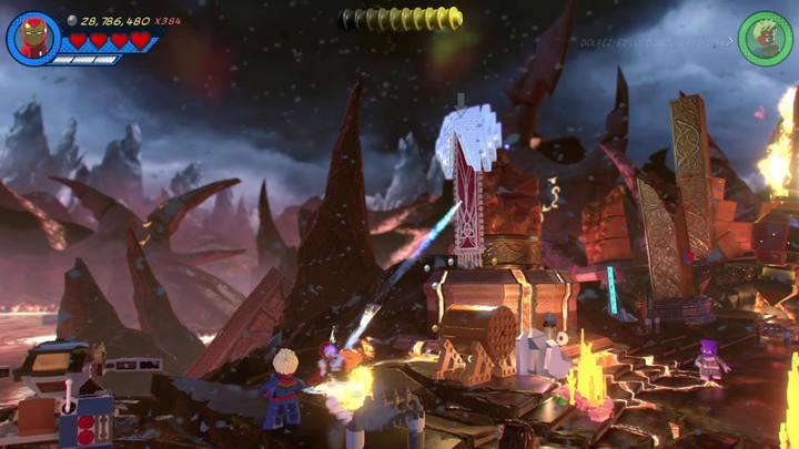The last Minikit is on the left side of the arena - LEGO Marvel 2: Mission 7 - Surtur-n Doom Secrets - LEGO Marvel 2: Mission secrets - LEGO Marvel Super Heroes 2 Game Guide