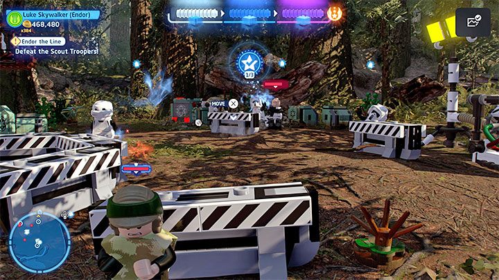 After starting the story mission, you will start fighting immediately, which is when you can optionally complete the challenges described above: In-Fighting and No Safe Place - LEGO Skywalker Saga: Endor the Line - walkthrough - LEGO Skywalker Saga: Episode 6 - Return of the Jedi - LEGO Skywalker Saga Guide