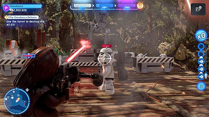 Your task is to destroy the AT-ST patrolling the area - LEGO Skywalker Saga: The Chewbacca Defence - walkthrough - LEGO Skywalker Saga: Episode 6 - Return of the Jedi - LEGO Skywalker Saga Guide