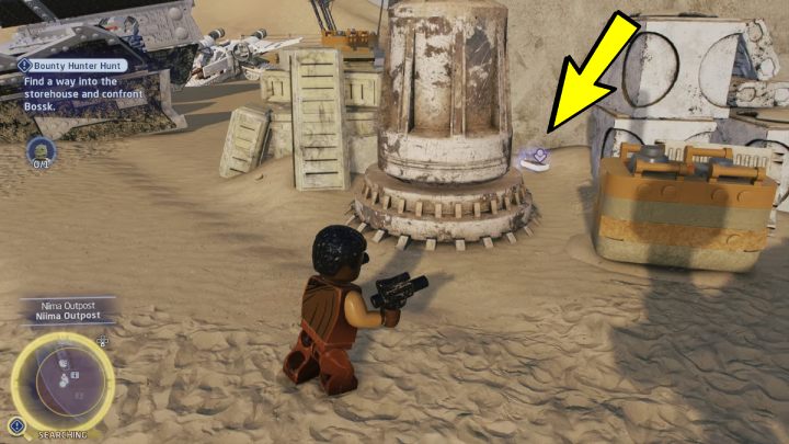 You will find the warehouse entry card at the wall of the house - LEGO Skywalker Saga: Bounty Hunter Hunt - walkthrough - LEGO Skywalker Saga: Coruscant - federal district - LEGO Skywalker Saga Guide