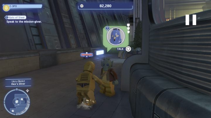 As a Protocol Droid, talk to the NPC and accept the task - LEGO Skywalker Saga: Guts of Steel - walkthrough - LEGO Skywalker Saga: Coruscant - Uscru district - LEGO Skywalker Saga Guide