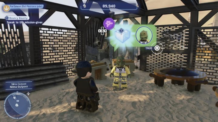 As a Scoundrel, talk to the questgiver in Niima village and accept the quest - LEGO Skywalker Saga: Bouncy Bounty - walkthrough - LEGO Skywalker Saga: Jakku - Niima Settlement - LEGO Skywalker Saga Guide
