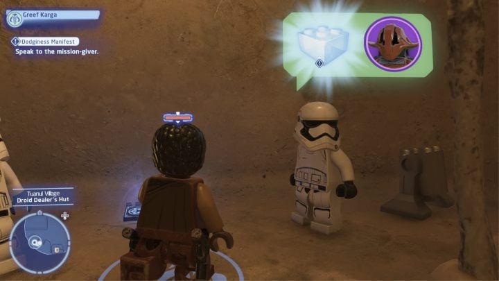 As a scoundrel, talk to the quest giver and accept the mission - LEGO Skywalker Saga: Dodginess Manifest - walkthrough - LEGO Skywalker Saga: Jakku - Tuanul Village - LEGO Skywalker Saga Guide