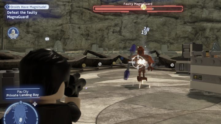 Go to the search area and defeat the faulty droid - LEGO Skywalker Saga: Droids Have Magnitude - walkthrough - LEGO Skywalker Saga: Tatooine - the desert of Jundland - LEGO Skywalker Saga Guide
