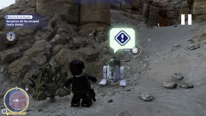 Go to the search area and talk to the astromech droid - LEGO Skywalker Saga: Battle Droid Royale - walkthrough - LEGO Skywalker Saga: Tatooine - the desert of Jundland - LEGO Skywalker Saga Guide