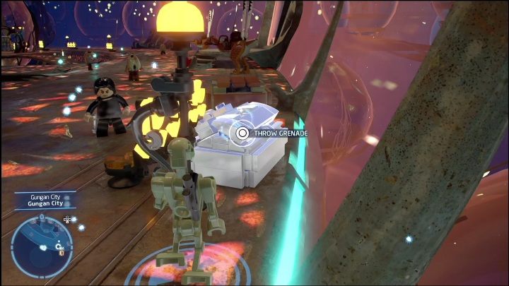 After arriving in Gungan city, you'll immediately spot a chest with a Kyber brick at the taxi stand - LEGO Skywalker Saga: Lake Paonga - list of all puzzles - LEGO Skywalker Saga: Naboo - LEGO Skywalker Saga Guide