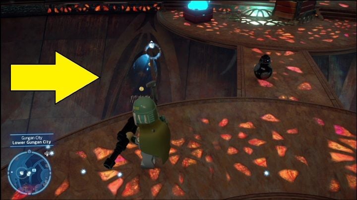 This Kyber block is hidden in a small crevice in the lower section of the city - LEGO Skywalker Saga: Lake Paonga - list of all puzzles - LEGO Skywalker Saga: Naboo - LEGO Skywalker Saga Guide