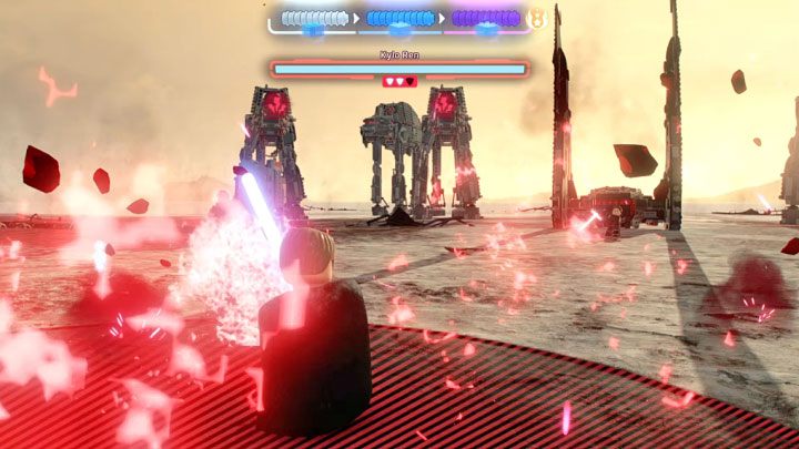 Each time the boss loses an energy bar, he will order the imperial troops to fire at Luke - LEGO Skywalker Saga: Kylo Ren, Episode 8 - boss, how to defeat? - LEGO Skywalker Saga: Bosses - LEGO Skywalker Saga Guide