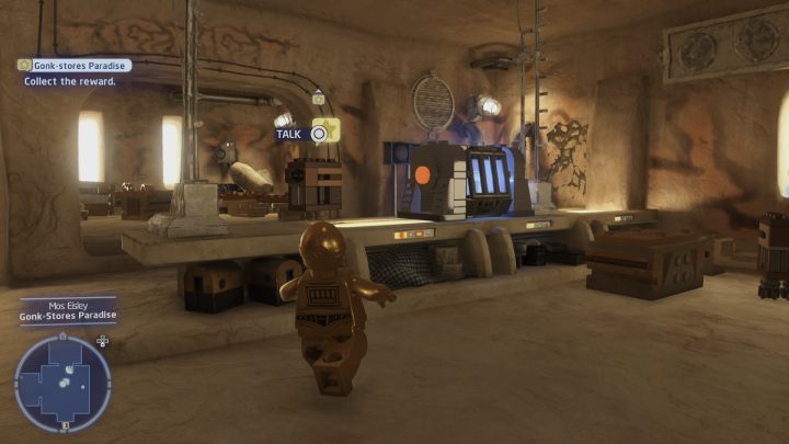 Once Gonker reaches his destination, switch characters once again and talk to him as a protocol droid - LEGO Skywalker Saga: Gonk-stores Paradise - walkthrough - LEGO Skywalker Saga: Tatooine - Mos Eisley - LEGO Skywalker Saga Guide