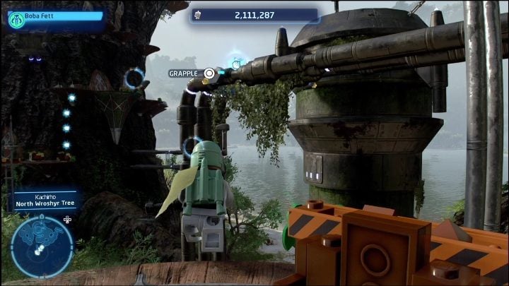 To get this brick, you need a character with a grappling hook (so either an Astromech Droid or a Bounty Hunter) - LEGO Skywalker Saga: Kachirho - list of puzzles - LEGO Skywalker Saga: Kashyyyk - LEGO Skywalker Saga Guide