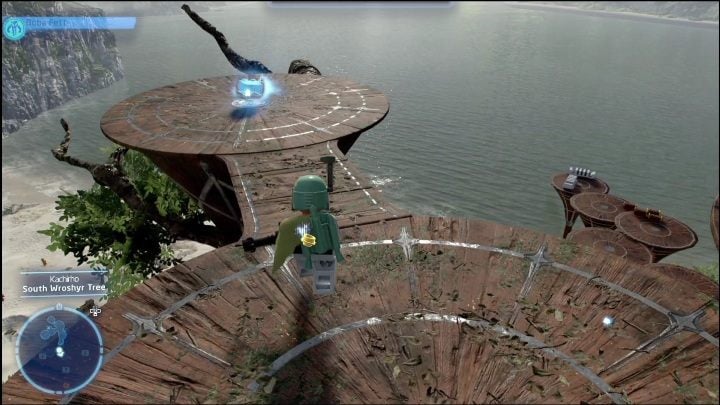 This Kyber brick is on top of the wooden platforms - LEGO Skywalker Saga: Kachirho - list of puzzles - LEGO Skywalker Saga: Kashyyyk - LEGO Skywalker Saga Guide