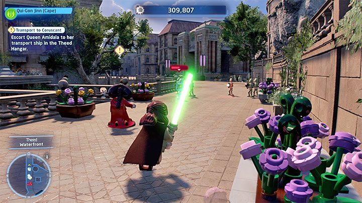 On your way to another part of the city, expect to encounter droids - use the lightsaber to deflect projectiles and throw it at the enemies to defeat them easier - LEGO Skywalker Saga: The Boonta Eve Classic - walkthrough - LEGO Skywalker Saga: Episode 1 - The Phantom Menace - LEGO Skywalker Saga Guide