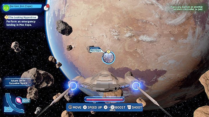 You are now in outer space - your task will be to make an emergency landing on Mos Espa - LEGO Skywalker Saga: The Boonta Eve Classic - walkthrough - LEGO Skywalker Saga: Episode 1 - The Phantom Menace - LEGO Skywalker Saga Guide