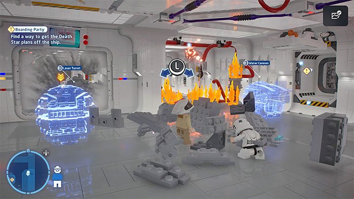 Darth Vader will appear behind the glass wall, but you don't have to worry about fighting him - LEGO Skywalker Saga: Boarding Party - walkthrough - LEGO Skywalker Saga: Episode 4 - A New Hope - LEGO Skywalker Saga Guide