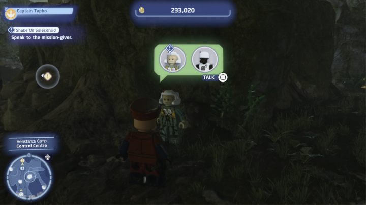Talk to the quest giver in the resistance base on the planet Ajan Kloss and accept the quest - LEGO Skywalker Saga: Snake Oil Salesdroid - walkthrough - LEGO Skywalker Saga: Ajan Kloss - resistance camp - LEGO Skywalker Saga Guide