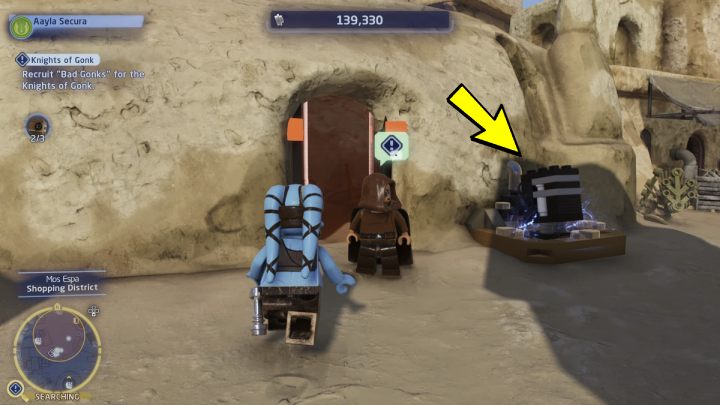 In Mos Espa on the planet Tatooine, go to the search area and talk to the man in the brown cloak - LEGO Skywalker Saga: Knights of Gonk - walkthrough - LEGO Skywalker Saga: Exegol - Sith Citadel - LEGO Skywalker Saga Guide