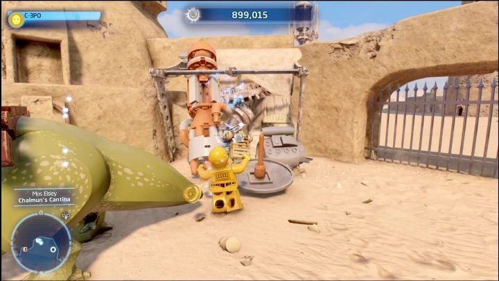 You'll find a crate holding the brick in a pile of trash - LEGO Star Wars The Skywalker Saga: Mos Eisley - list of all puzzles - LEGO Skywalker Saga: Tatooine - LEGO Skywalker Saga Guide