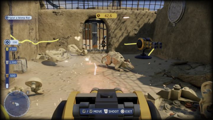 The trial is to score as many points as possible by shooting down the rats - LEGO Skywalker Saga: Bantha Banter - walkthrough - LEGO Skywalker Saga: Trials - LEGO Skywalker Saga Guide