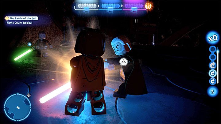 Several times throughout the battle you'll need to search for Dooku in the dark - LEGO Skywalker Saga: The Battle of the Jedi - walkthrough - LEGO Skywalker Saga: Episode 2 - Attack of the Clones - LEGO Skywalker Saga Guide