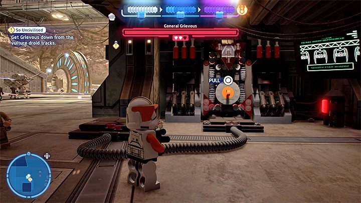 After each phase of the fight the boss will run to the higher level, forcing you to chase him - LEGO Skywalker Saga: So Uncivilized - walkthrough - LEGO Skywalker Saga: Episode 3 - Revenge of the Sith - LEGO Skywalker Saga Guide