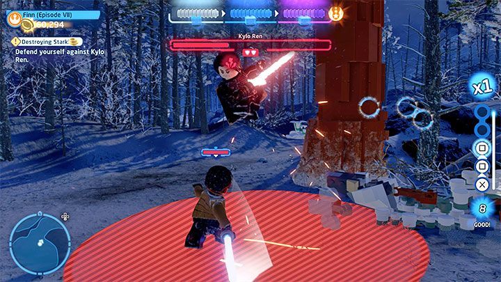 The duel consists of 3 parts and in each of them your task will be to empty one of the boss' health bars - LEGO Skywalker Saga: Destroying Starkiller - walkthrough - LEGO Skywalker Saga: Episode 7 - The Force Awakens - LEGO Skywalker Saga Guide
