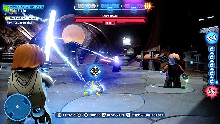 Another one of Dooku's unique skills is Force Lightning - LEGO Skywalker Saga: Count Dooku in Episode 2 - boss, how to beat? - LEGO Skywalker Saga: Bosses - LEGO Skywalker Saga Guide