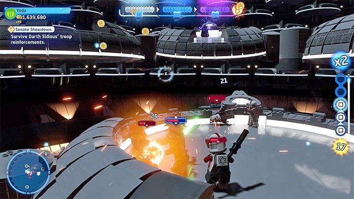 You can now reach the platform Palpatine is on and fight him again (remember about dodging) - LEGO Skywalker Saga: Senate Showdown - walkthrough - LEGO Skywalker Saga: Episode 3 - Revenge of the Sith - LEGO Skywalker Saga Guide