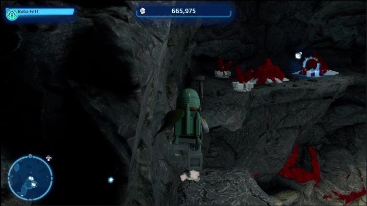 The last brick in this location is on a rock ledge, hidden in red crystals - LEGO Star Wars The Skywalker Saga: Criat Outpost - list of all puzzles - LEGO Skywalker Saga: Criat - LEGO Skywalker Saga Guide
