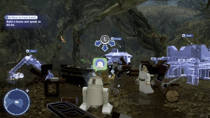 When you have collected all the necessary items, go back to the droid and talk to it - LEGO Skywalker Saga: A Place to Crash Land - walkthrough - LEGO Skywalker Saga: Dagobah - Dragonlance Swamp - LEGO Skywalker Saga Guide